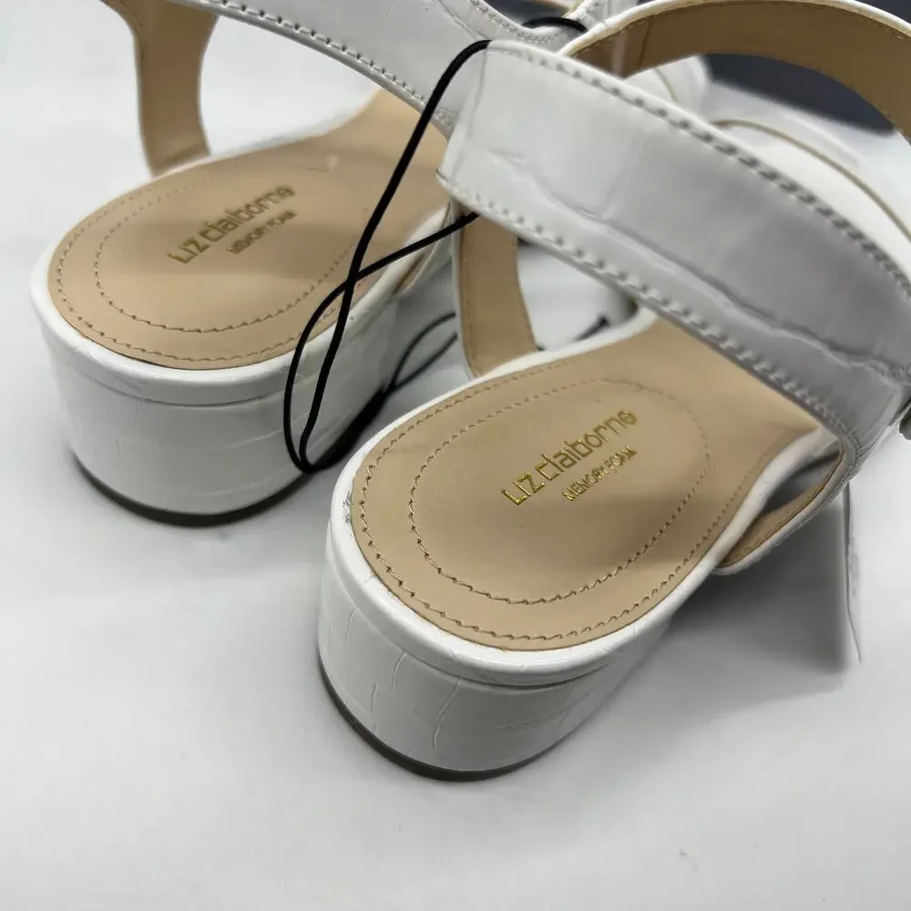 Liz Claiborne Womens Renny Sandals Heel White Croc Size 9.5M